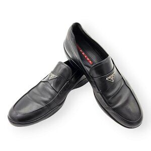 PRADA Men's Triangle Logo Penny Loafers Dress Shoes In Nero Black Size, US 10